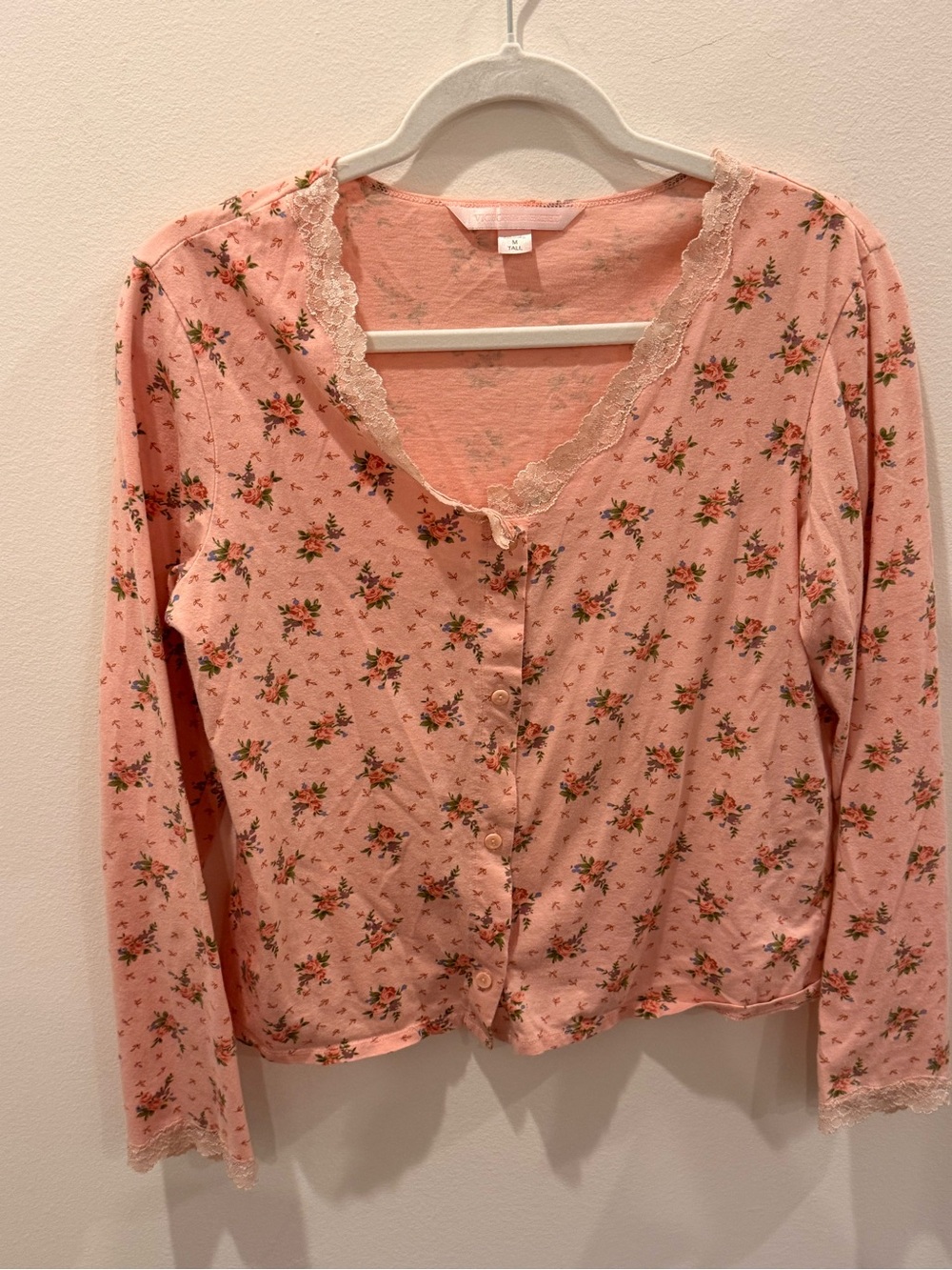 Victoria’s Secret Floral Lace Trim Button Front Sleep Top Medium Tall Coquette